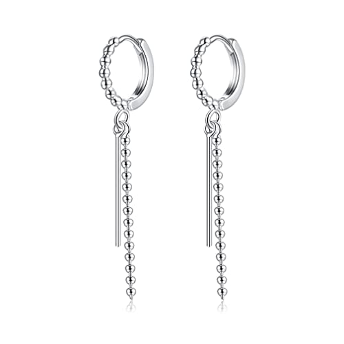 SLUYNZ 925 Sterling Silber Perle Kugel Creolen Ohrringe für Frauen jugendlich Mädchen Minimalistische Bar Creolen baumeln