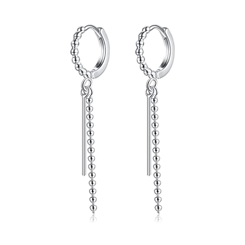 SLUYNZ 925 Sterling Silber Perle Kugel Creolen Ohrringe für Frauen Damen Minimalistische Bar Creolen baumeln