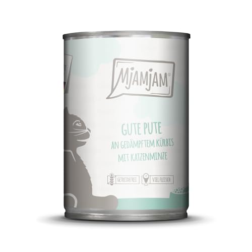 MjAMjAM - Premium Nassfutter für Katzen - Gute Pute an gedämpftem Kürbis 1er Pack 1 x 400 g getreidefrei mit extra viel Fleisch