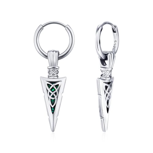 REDSUN S925 Sterling Silber Ohrringe mit Pfeilspitzen Abalone Muschel Keltische Hängende Creolen für Damen Herren Geburtstag Geschenk