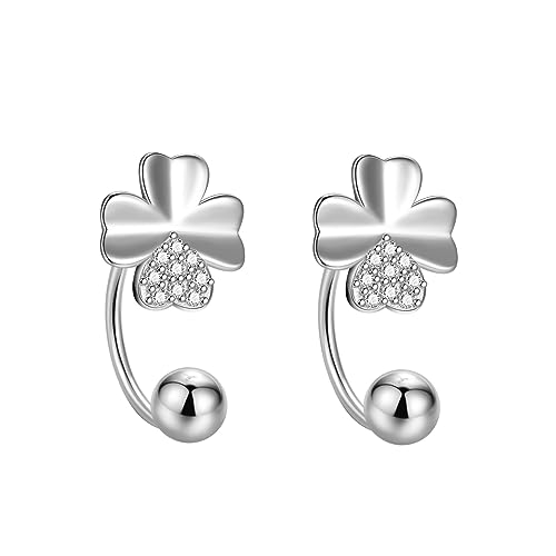 SLUYNZ Sterling Silber Kleeblatt Halb Creolen Ohrringe für Frauen Damen Blatt offene Creolen Huggie Knorpel Helix Piercing Ohrringe A-Silver