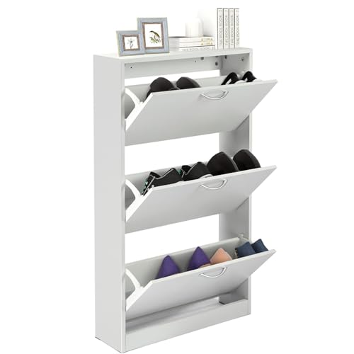 HOPUBUY für den Eingangsbereich weiß schmal zum Herunterklappen 3 Etagen Schuh Organizer für Zuhause und Wohnung