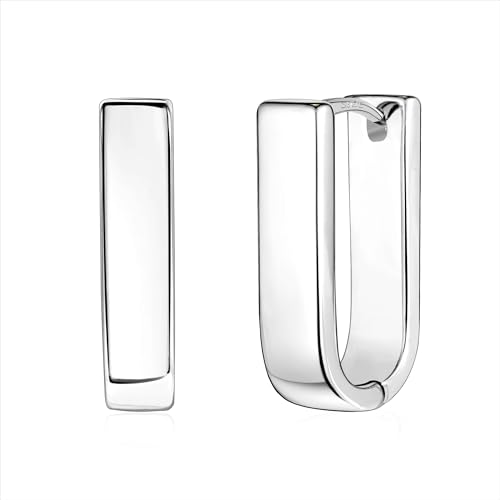 Silber 925 Creolen für Damen Große Ovale Hypoallergene Huggie Ohrringe Breit Geometrisch Quadratisch Rechteckig Ohrringe für Damen Mädchen
