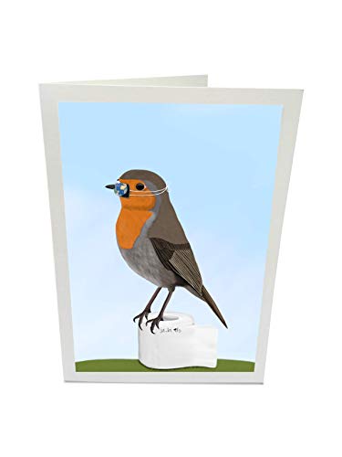 Lustige Grußkarte Rotkehlchen Vogel mit Mundschutz Zeichnung inklusive Umschlag