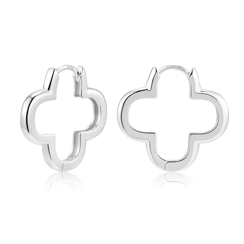 ALEXCRAFT Silber 925 Ohrring Creolen Kleine Damen Silber 925 Ohrringe Blumen-Creolen Klein Silber HuggieCreolen Ohrringen Vierblättriges Kleeblatt Blumen Creole Kleine Knorpel Damen Mädchen