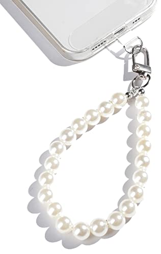AMAYO   Handykette Universal Handyanhänger Perlen Schlüsselband Handschlaufe Handygurt Armband Handyband kompatibel mit jedem Smartphone Hülle Weiss Perlen 10mm
