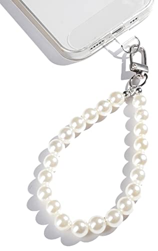 AMAYO - Handykette Universal Handyanhänger Handy Perlen Schlüsselband Handschlaufe Handygurt Armband Handyband kompatibel mit jedem Handy Smartphone und Handy Hülle Weiss Perlen 10mm