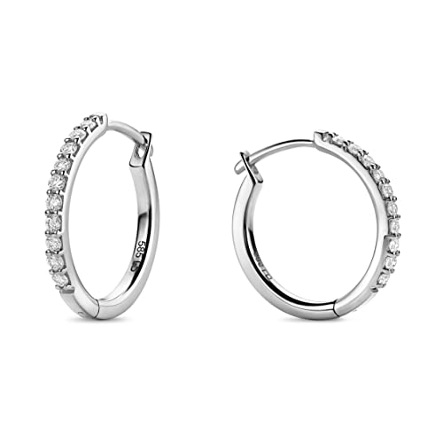 Miore Lab Diamant Ohrringe Damen klassische runde Hoops mit 0 19 Ct Laborgezüchtete Diamanten im Brillantschliff Eternity Creolen aus Weißgold 14 Karat 585 Gold Ohrschmuck 15 mm