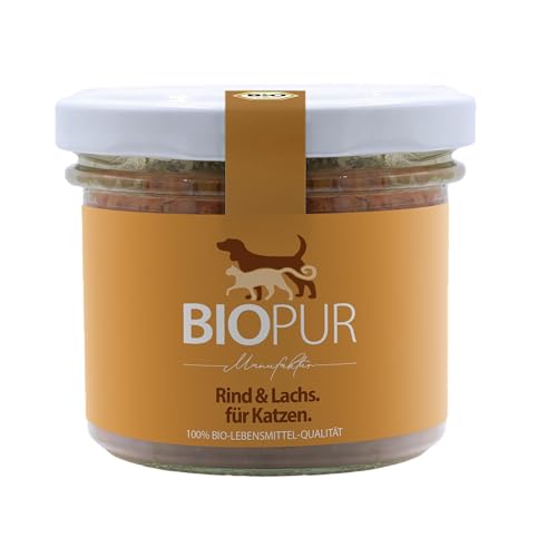 BIOPUR Premiumglas für Katzen Rind Lachs mit Karotten Katzenminze - 12 x 100 g