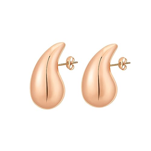 TOEECY Ohrringe Chunky Waterdrop Teardrop Golden Silber Ohrringe Creolen Hypoallergen Vergoldet Modeschmuck Earrings für Damen Frauen Und Mädchen RoseGold