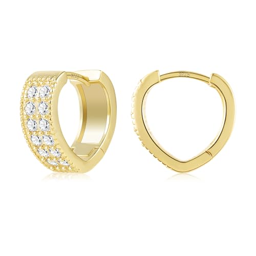 ALEXCRAFT 14K Chunky Ohrringe Gold Herz Creolen Klein mit Zirkonia Goldene Ohrringe Damen Geschenk für Frauen Freundin Mama Mädchen