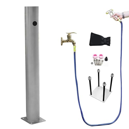 Freistehender Schlauchhalter aus Edelstahl für den Außenbereich Vertikale Wassersäule mit frostsicherem Wasserhahn für die Gartendekoration langlebige silberne Oberfläche witterungsbestä