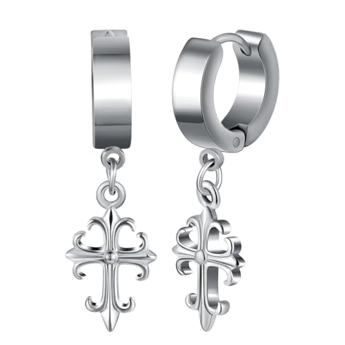 Yumilok Damen Creolen Ohrringe Herren Edelstahl Ohrstecker Kreuz Ohrhänger Klappcreolen Huggie Ohrknorpel Piercing