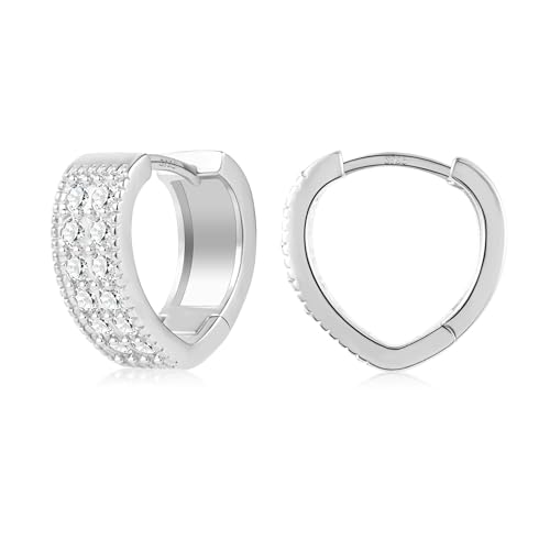 ALEXCRAFT Chunky Herz Ohrringe Silber 925 Creolen Klein mit Zirkonia Heart Silver Hoop Earrings Geschenk für Frauen Freundin Mama Mädchen