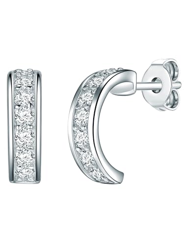 Rafaela Donata Damen Creolen aus 925 - Sterling Silber mit Zirkonia weiß - Halbcreolen Silberohrstecker Silbercreolen klassisch