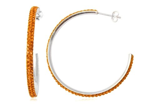 EYS Glitzer Damen-Creolen 925 Sterling Silber 41 mm orange zweireihig im Etui