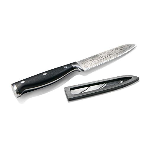 Genius A21367 Nicer Dicer Knife Professional Allzweckmesser 13 cm rostfrei Kochmesser aus Edelstahl mit Wellenschnitt für alle Schneidarbeiten in G-NOX-Qualität Silber schwarz