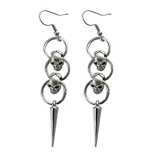 Lodoot 2 Stück Totenkopf-Horror-Ohrringe für Damen Skelett runde Creolen Halloween Gothic Punk-Kostüm Zubehör