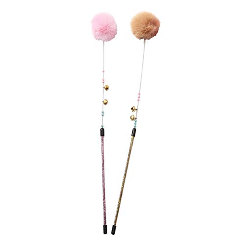 UKCOCO 2stücke Katzenspielzeug Mit Federwedel Und Plüschball Abs-perlen Und Glöckchen Interaktives Spielzeug Zum Kratzen Verhindern Für Katze Zu Hause Rosa Braun