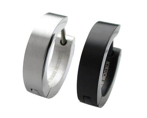 Herren Ohrringe Schwarz Silber Matt Titan Stab Männer Edelstahl Klapp Creolen Gebürstet Ohrclicker 16 mm 4mm ERTS009