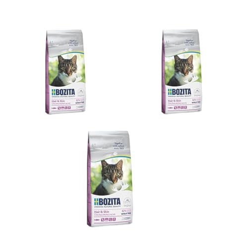 Bozita Hair Skin Weizenfrei Lachs 3er Pack 3 x 400 g Alleinfuttermittel für Erwachsene Katzen Besonders geeignet für Katzen mit langem Fell Ausgewogener Mineralstoffgehalt
