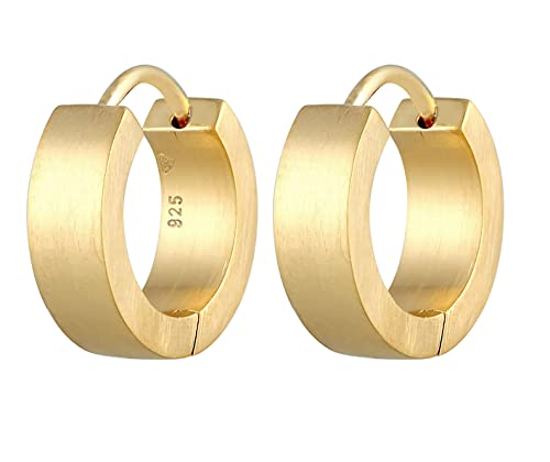 Kuzzoi Herren-Ohrringe Creolen matt 1 Paar Klapp-Creolen 13mm rund Goldene Ohrringe für Männer Creolen Ohrhänger 925 Sterling Silber vergoldet hochwertiges Hoop Ohrringe für Männer