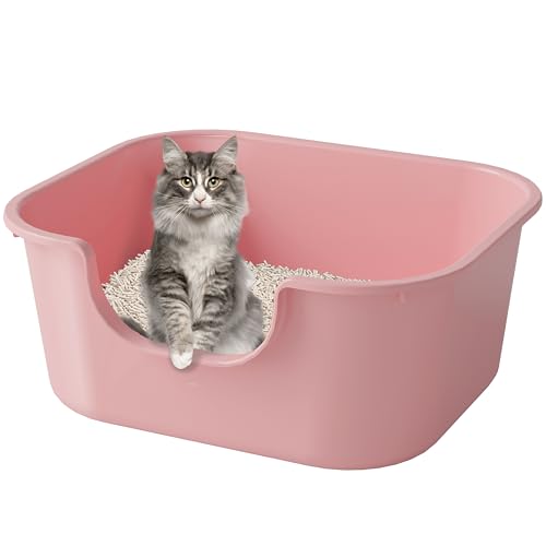 Katzenklo offen hoher Rand große Katzentoilette einfache Reinigung Katzenklo abgesenkter Eingang Aufbewahrungsbox mit hohen Seitenwänden auslaufsicher Katzenklo Cat Litter Box Rosa