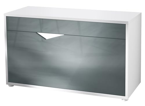 Vladon Kolmio Schuhbank Sitzbank für 8 Paar Schuhe Schuhregal mit Sitzfläche Weiß matt Grau Hochglanz 85 x 50 x 33 cm