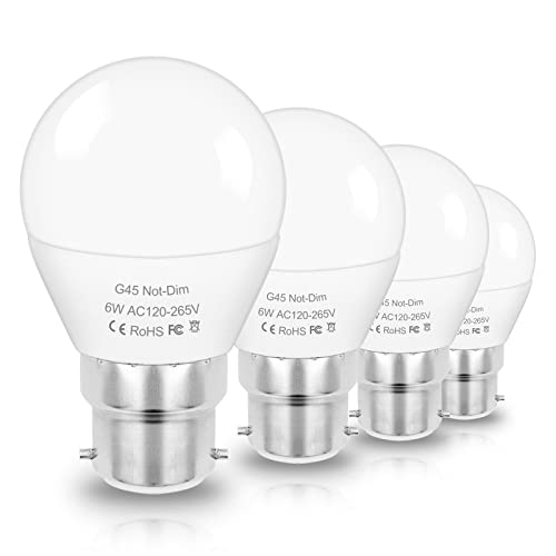 ZHENMING B22 Bajonett LED Glühbirne 6W Ersetzt G45 Golfballform 60W Glühlampe Leuchtmittel 3000K Warmweiß 120V-265V 700LM Nicht Dimmbar B22D BC Cap Lampen 4er Pack