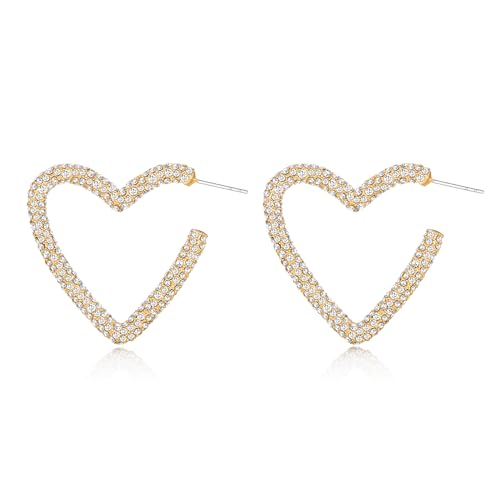 WOWORAMA CZ Herz Creolen für Damen Strass Goldene Herz Ohrringe Trendige Kristall Chunky Creolen Große Geometrische Ohrringe