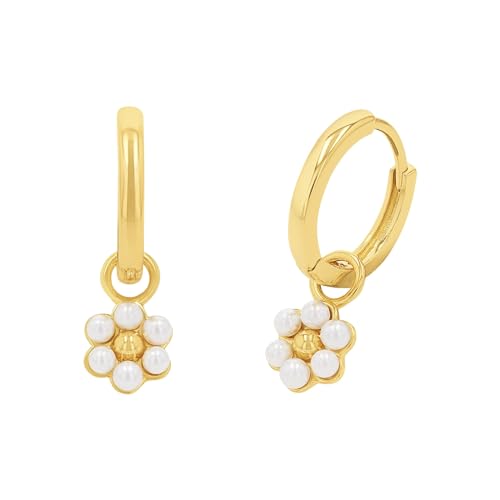 Amor Creolen 925 Sterling Silber Damen Ohrschmuck mit Muschelkernperle 2 2 cm Gold Blume Kommt in Schmuck Geschenk Box 2035968