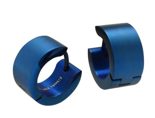 Kikuchi Herren Damen Ohrringe Edelstahl Klapp Creolen Flinserl Titan Blau Matt 7mm 13mm Gebürstet Kantig Gerade ER15156