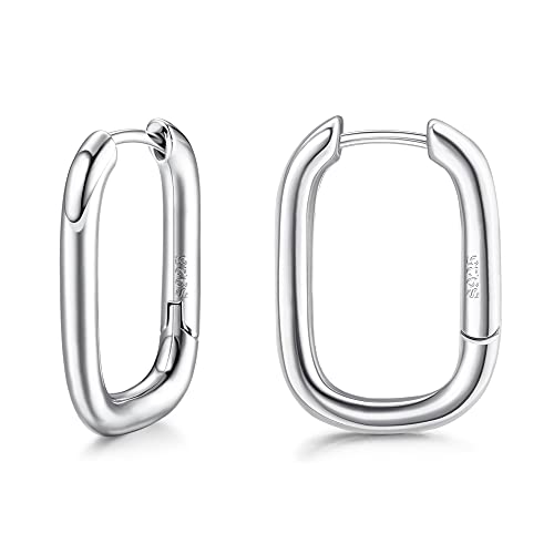ORAZIO Creolen Ohrring für Damen Hypoallergene Silber 925 Huggie Creolen Ohrring 18 Karat Vergoldete Ovale Creolen Eckig U-förmige Huggie Ohrringe ür Damen Frauen
