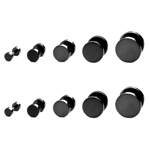 EODKSE 5 Paar schwarze Fake Plugs Ohrringe Edelstahl Fakeplugs in verschiedenen Größen 6-12mm Nickelfrei perfekt für Männer Frauen Creolen Ohrschmuck für jedes Outfit