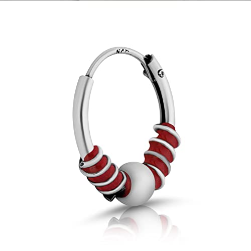 NKlaus Einzel 12mm Bali Creole rot 1 2mm Kugel Keltisch 925 Sterling Silber Goth 4405