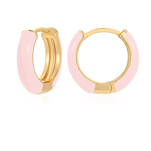 Kleine Emaille Creolen Ohrringe für Frauen 18 Karat Vergoldete Hypoallergene Süßer Emaille Huggie Ohrring für Frauen Mädchen Schmuckges Chenke Pink
