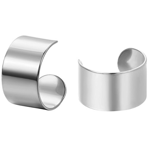 JewelryWe Schmuck Herren Damen Creolen Ohrringe Poliert Ohne Loch Fake Ohrstecker Ohrclip Ohrstulpe Edelstahl Silber