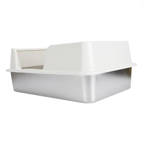 Ausla Geschlossene Katzentoilette aus Edelstahl für Große Katzen Hohe XL-Katzentoilette aus Metall mit Deckel 50 X 35 X 20 cm Seitlicher Zugang Anti-Auslauf-Design für Kaninchen Frettchen 2