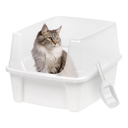 Iris Ohyama bis 7kg Weiß offen ohne Deckel Katzentoilette hoher Abnehmbarer Rand Für große Katzen Kätzchen Toilet XXL Toilette BPA frei Cat Litter Box CLH 12