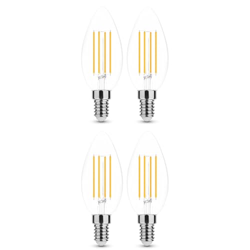 NuLoXx 4er Pack LED Filament C35 Kerze 7W 840 E14 4000K neutralweiß klar 806 Lumen ersetzt 60W 320 Abstrahlwinkel AC 220-240V 35.000 Stunden LED-Candle LED Kerzenlampe