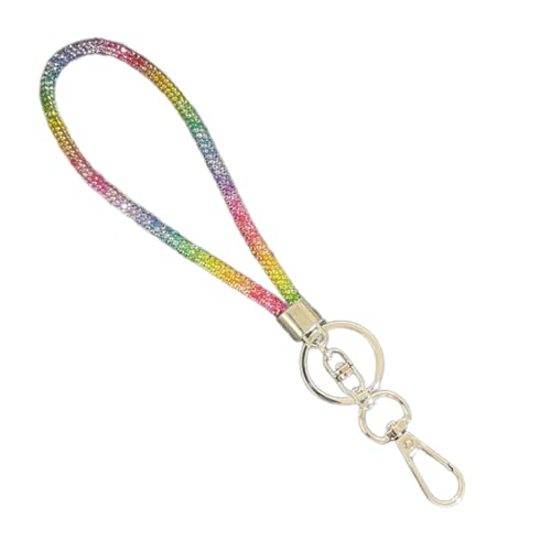 Sxett Handy-Umhängeband mit Kristallen Strass modische Crossbody-Kette für Handys vielseitiges Schlüsselanhänger-Zubehör Bracelet plate Stoff Federn