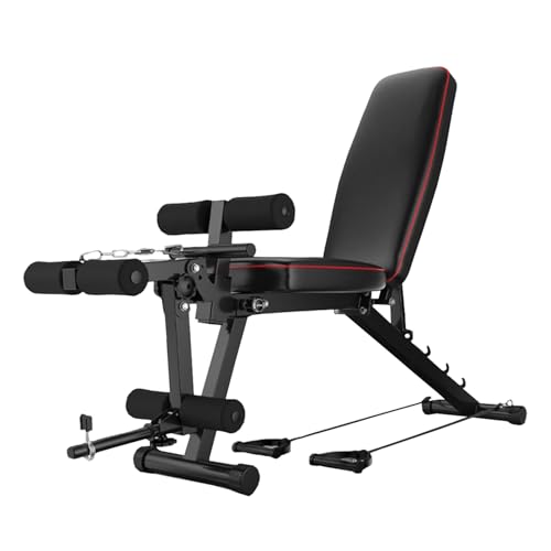 Hantelbank Klappbar Mit Beinstrecker Beinbeuger Hantelbank Verstellbar 5-fach Flach Bis Schräg Bis 200kg Belastbar - Multifunktions-Trainingsbank Für Zuhause Mit Zugseil