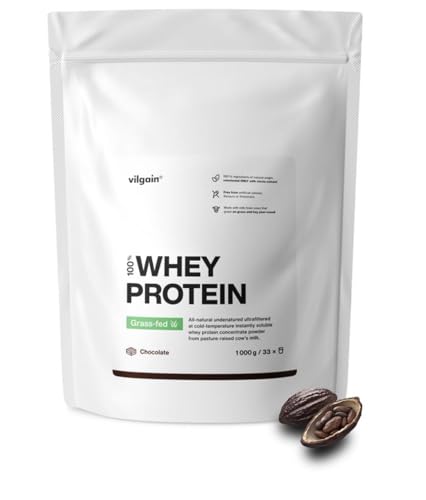 Vilgain Whey Protein Pulver Grass-Fed 100% Reines Molkenproteinpulver Schnelle Muskelerholung und Aufbau Natürlicher Geschmack Premium-Qualität Pulver Schokolade 1000 g