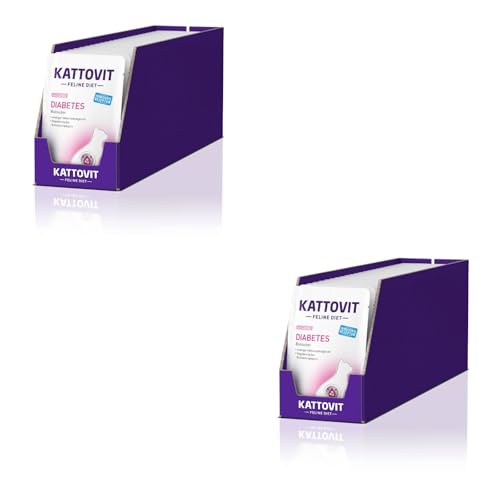 Kattovit Feline Diet Diabetes mit Lachs Doppelpack 2 x 24 x 85 g Spezialfutter für Katzen Zur Unterstützung der Glucoseversorgung Hoher Rohfasergehalt