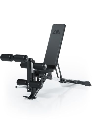 Atletica HyperBench verstellbare Hantelbank Schrägbank in Studio-Qualität 3 mm Stahl -15 bis 90 Verstellmechanismus mit Schienensystem Optionen für Bauch- Arm- und Beintraining