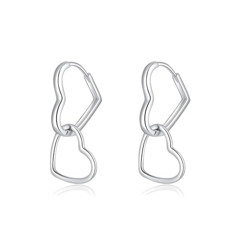 SLUYNZ 925 Sterling Silber Creolen Ohrringe Herz für Frauen Damen Süße Liebe Creolen Ohrringe Doppel Herz Ohrringe Hängend Ohrringe A-Silver