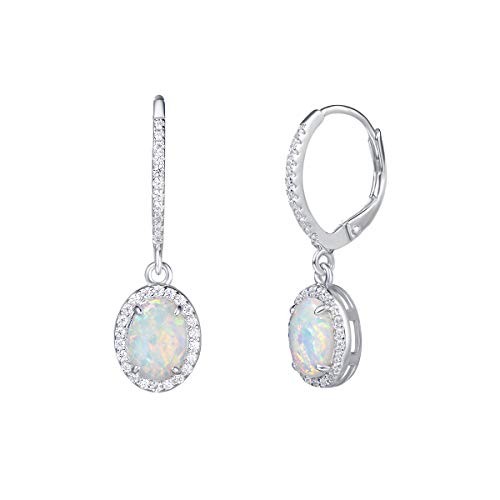 FANCIME Opal Ohrringe für Damen 925 Sterling Silber Ovalem Opal Zirkonia Creolen Ohrringe Hängend Ohrringe Geschenke Schmuck für Frauen Mädchen