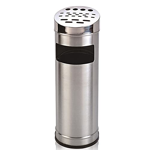 GVNFJKJK Standascher Aschenbecher aus Edelstahl Bodenaschenbecher modern stehender Mülleimer aus Metall Zigaretten-Aschenbecher Ständer Aschenbecher for Terrasse Außenbereich Hotel Silver
