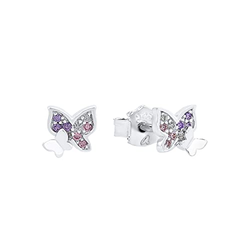 Prinzessin Lillifee Ohrstecker 925 Sterling Silber Mädchen Kinder Ohrschmuck mit Zirkonia synth. 0 6 cm Lila Schmetterling Kommt in Schmuck Geschenk Box 2021063