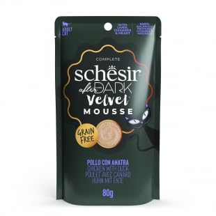 Schesir After Dark Mousse Nassfutter für Katzen 12 Beutel x 80 g Huhn mit Ente